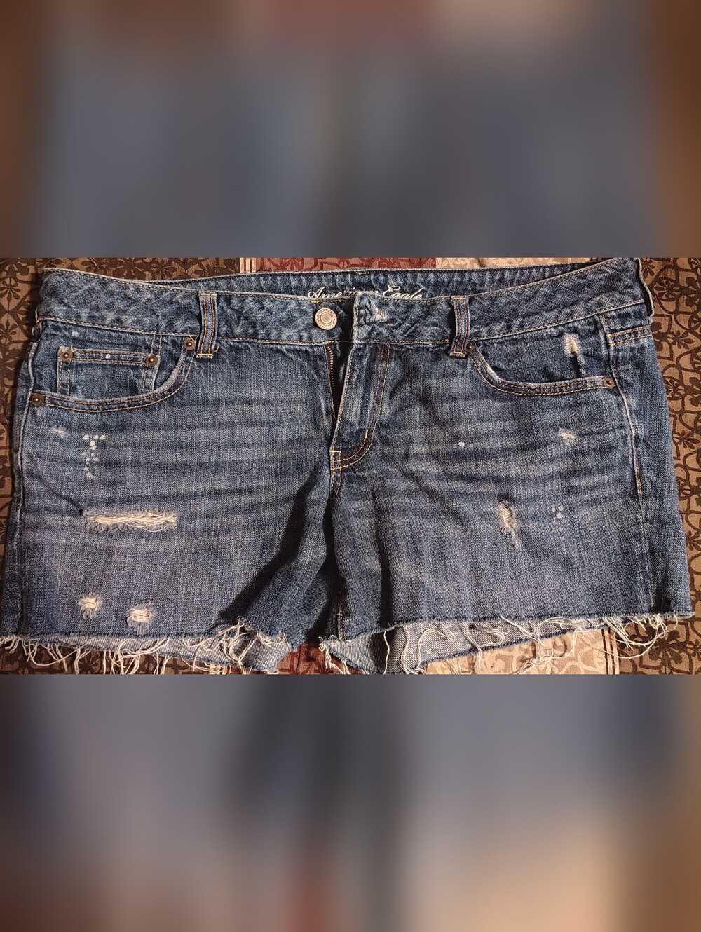 American Eagle Outfitters Women's Dark Blue Frayed Denim Shorts